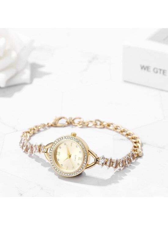 Women\'s Gold Analog Quartz Elegant Slim Strap Rhinestones Bracelet Wrist Watch main image 6